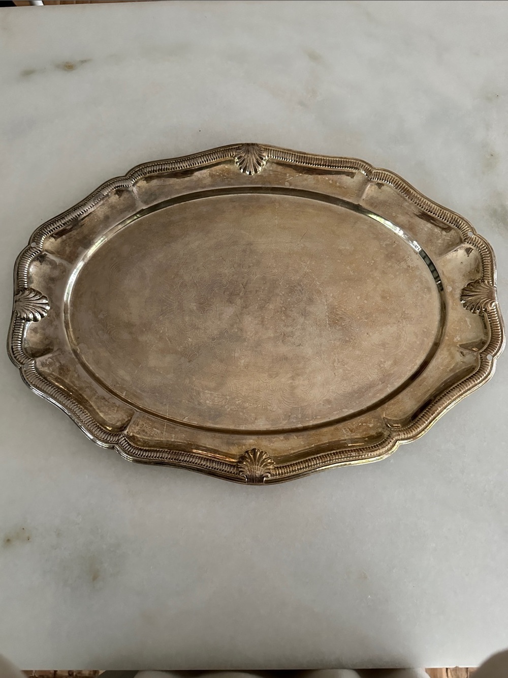 Antique-Style Oval Silver Plated Serving Tray